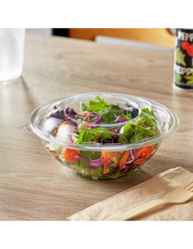 24 oz. Clear Plastic Salad Bowl with Lid -...
