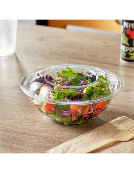 24 oz. Clear Plastic Salad Bowl with Lid - 150/Case