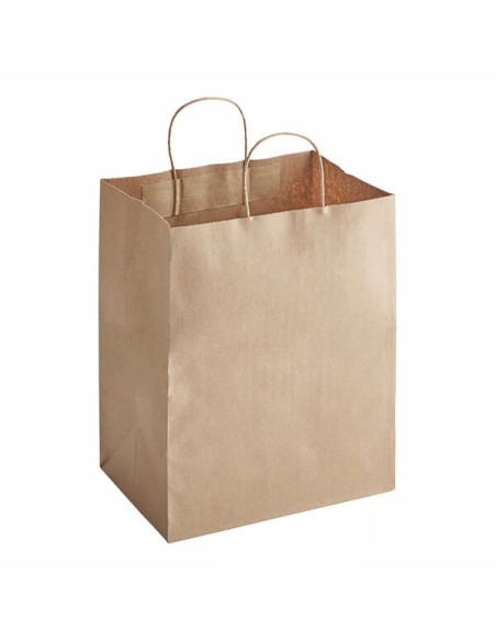 10" x 6 7/8" x 12" Natural Kraft Shopping Bag with Handles - 250/Case