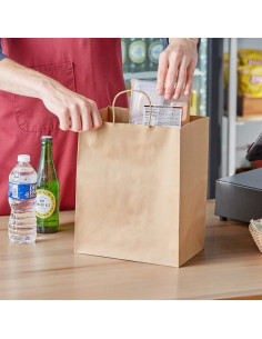 10" x 6 7/8" x 12" Natural Kraft Shopping Bag with...