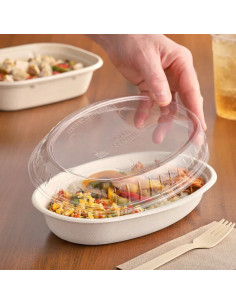26 oz . Clear Compostable PLA Burrito Bowl Lid - 300/Case 2