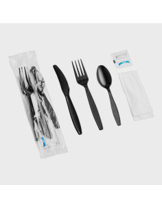 Black Heavy Weight Wrapped Plastic Cutlery Pack with...