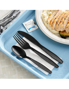 Black Heavy Weight Wrapped Plastic Cutlery Pack with... 2