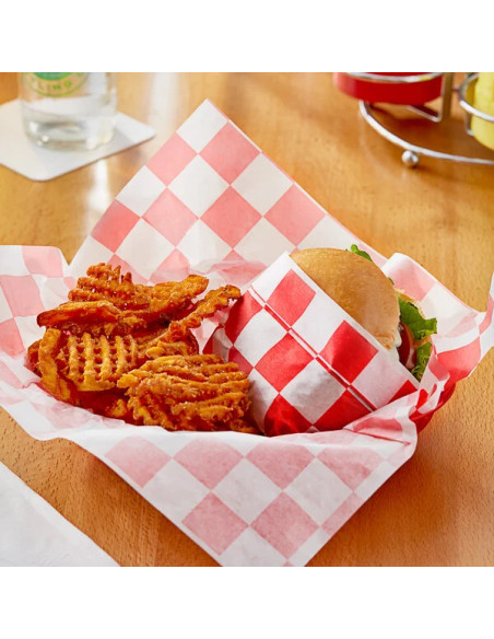 12" x 12" Red Check Deli Sandwich Wrap Paper - 5000/Case