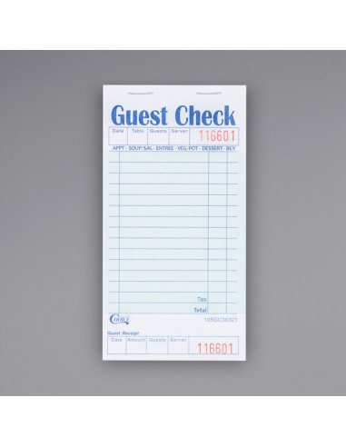 Green and White Guest Check with Bottom Guest Receipt - 50/Case