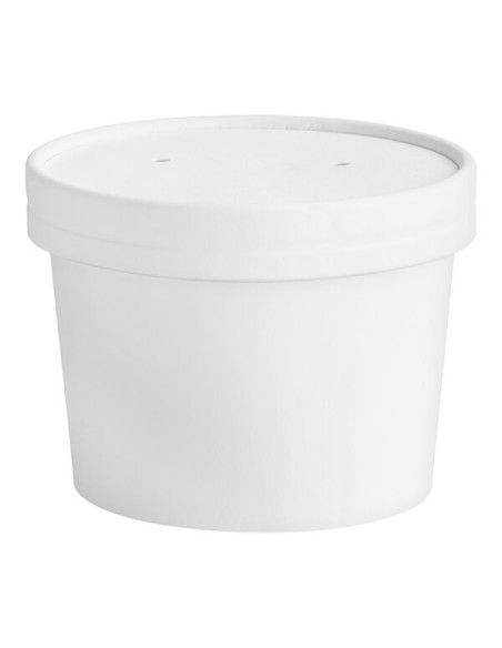 Solo 12 oz. White Double Poly-Coated Paper Food Cup with Vented Paper Lid - 250/Case