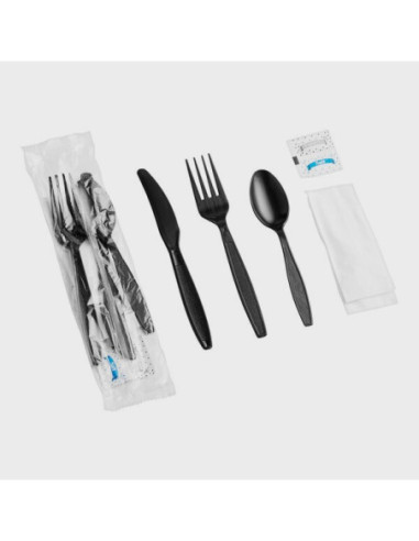 Black Heavy Weight Wrapped Plastic Cutlery Pack...