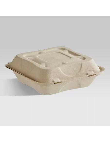 9" x 9" x 3" Compostable PLA Lined Fiber Clamshell Container - 150/Case