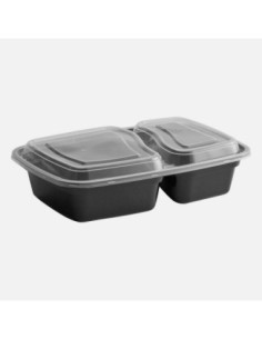 30 oz. Black 8 3/4" x 6" x 2 3/4" 2-Compartment...