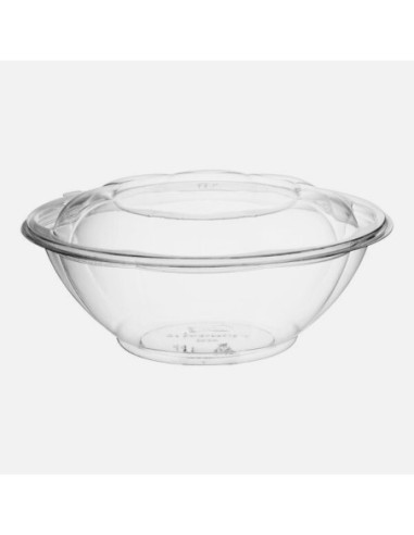 24 oz. Clear Plastic Salad Bowl with Lid -...