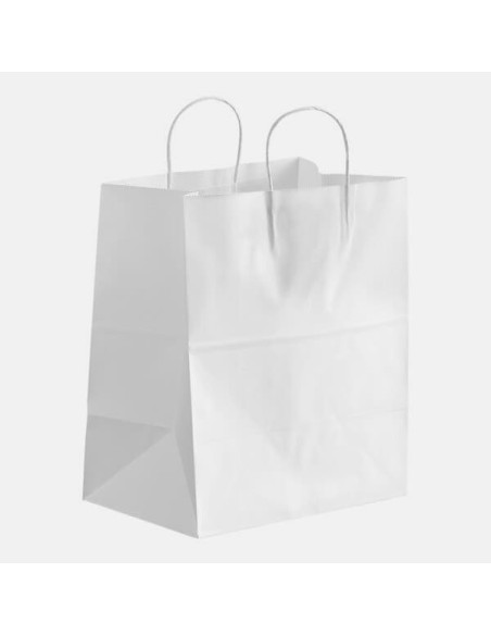 10" x 7" x 12" White Paper Shopping Bag with Handles - 250/Case