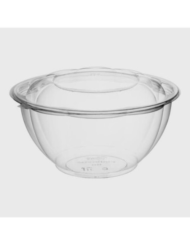32 oz. Clear Plastic Salad Bowl with Lid -...
