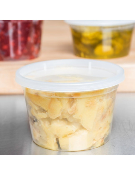 Heavy Duty 16 oz Microwavable Translucent Plastic Deli Container and Lid Combo Pack - 240/Case