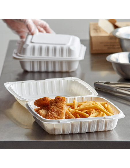 Dart ProPlanet 9" x 9" x 3" White Mineral-Filled 1 Compartment Hinged Lid Takeout Container - 150/Case