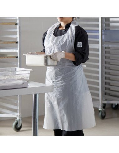 Disposable Heavy Weight White Poly Apron - 50-Box - 50/Box