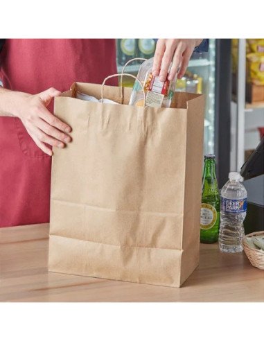 13”x7”x12” Natural Kraft Paper Shopping Bag with Handles – 250/Case