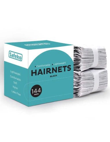 Hair Nets 144 PCS, Individually Wrapped, SAFEKO Lightweight Nylon Hairnets, Latex-Free | Dark Brown, Large (24″)