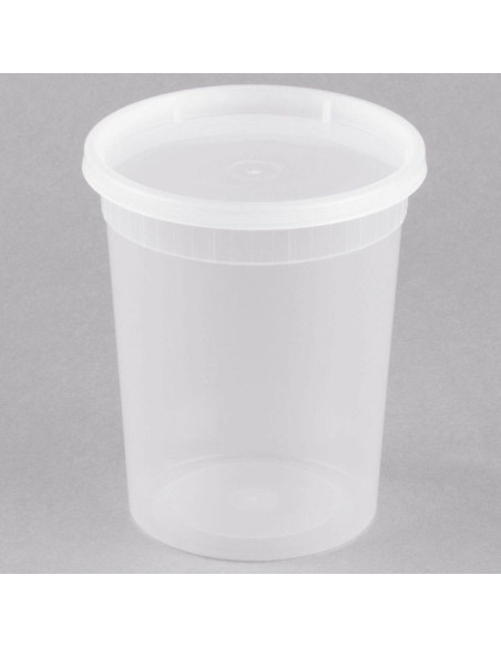 Heavy Duty 32 oz Microwavable Translucent Plastic Deli Container and Lid Combo Pack - 240/Case
