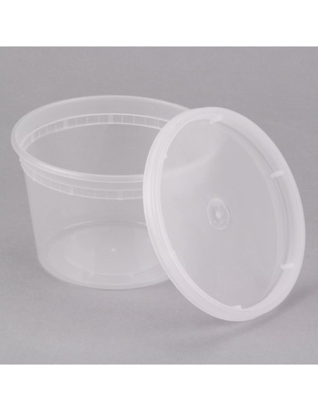 Heavy Duty 16 oz Microwavable Translucent Plastic Deli Container and Lid Combo Pack - 240/Case