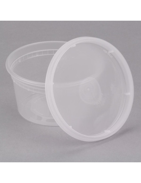 Heavy Duty 12 oz Microwavable Translucent Plastic Deli Container and Lid Combo Pack - 240/Case