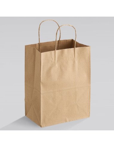 8" x 4.5" x 11" Natural Kraft Paper Shopping Bag with Handles   - 250/Case