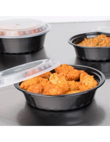 Black Round 24oz Microwavable Heavy Weight Container with Lid - 150/Case