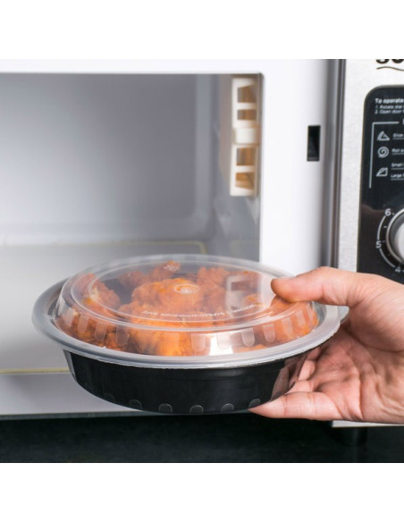 Black Round 24oz Microwavable Heavy Weight Container with Lid - 150/Case
