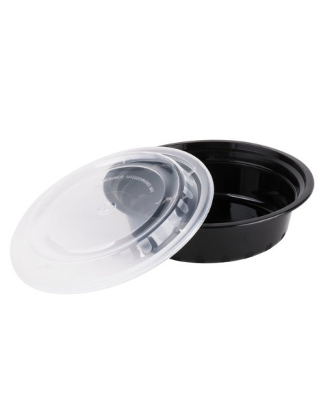 Black Round 16oz Microwavable Heavy Weight Container with Lid - 150/Case