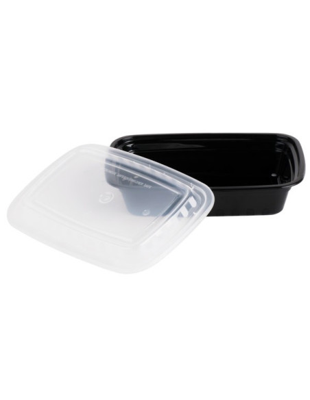 Black Rectangular 16oz. Microwavable Heavy Weight Container with Lid 150/Case