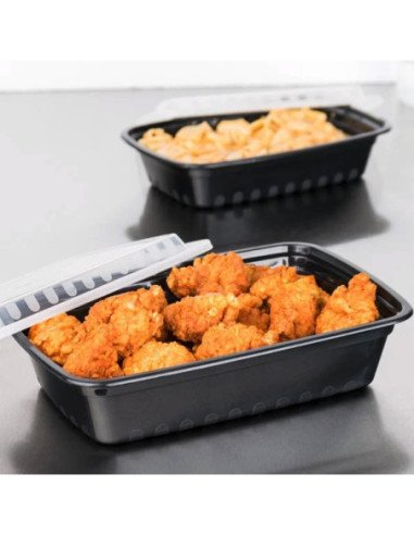 38 oz. Black Rectangular Microwavable Heavy Weight Container with Lid 150/Case