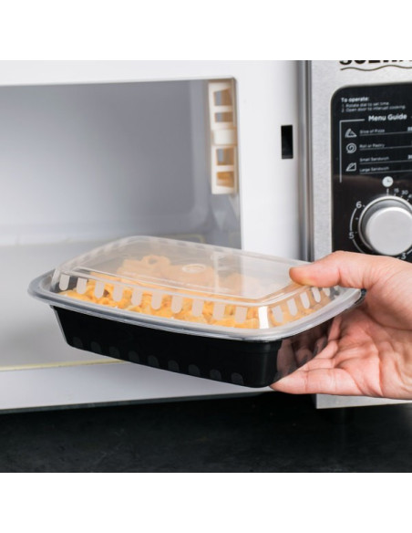 Black Rectangular 24oz Microwavable Heavy Weight Container with Lid 150/Case