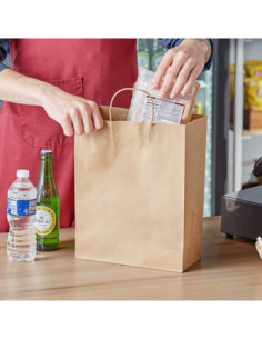 10" x 5" x 13" Natural Kraft Paper Shopping Bag with...