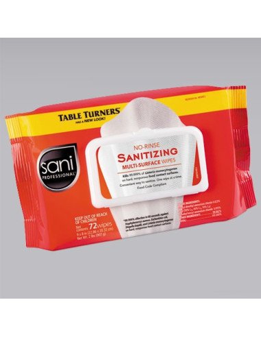 Sani Professional 9" x 8" 72 Count No-Rinse Sanitizing Multi-Surface Wipes - 12/Case